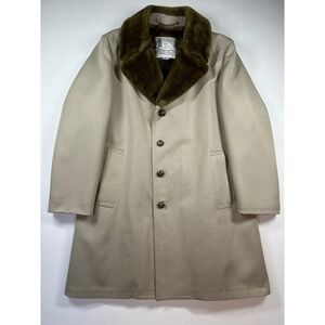 Vtg London Fog Faux Fur Lined Overcoat Mens Sz 38 Fur Collar Trench Coat Mad Men